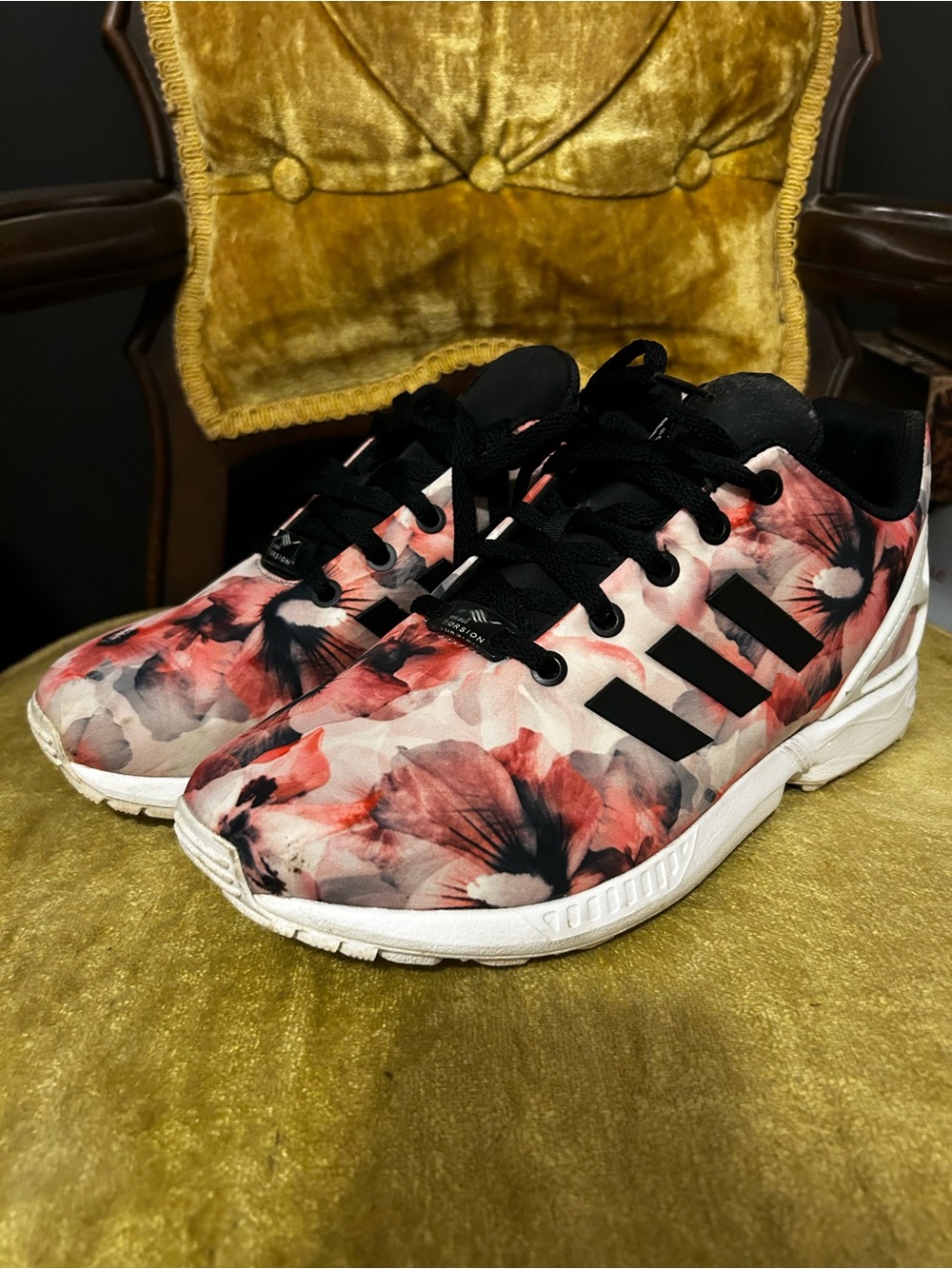 adidas Women’s Black-Accented Pink Floral Athletic Sneakers